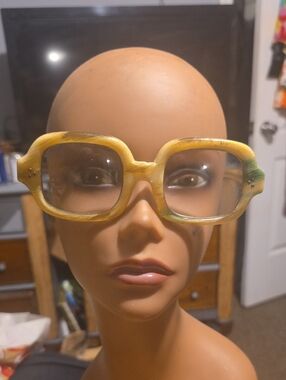 Authentic A.A. Sutain 70's Chunky Yellow Square Eyeglasses with Green Accents